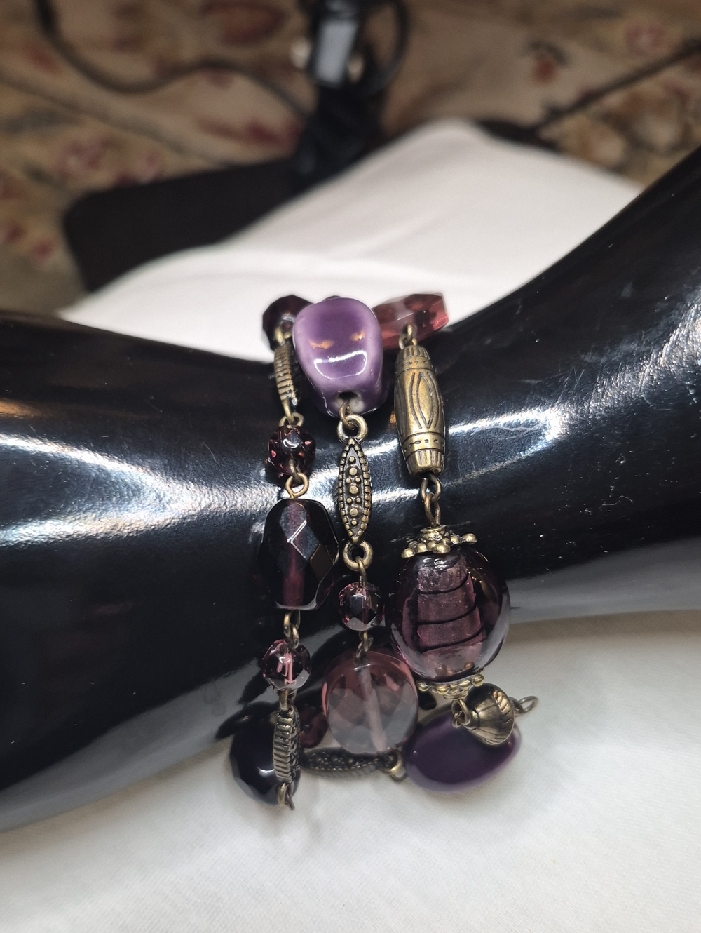 Vintage Premier Designs Purple Iris 3-Strand Cuff Retired Multistrand Bracelet